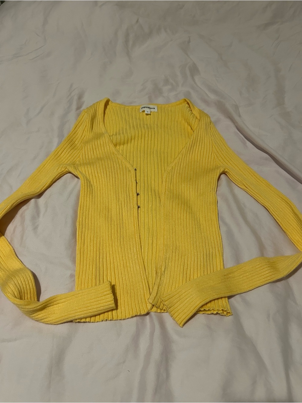 Superdown Yellow Ribbed V-Neck Women's Sweater Cardigan